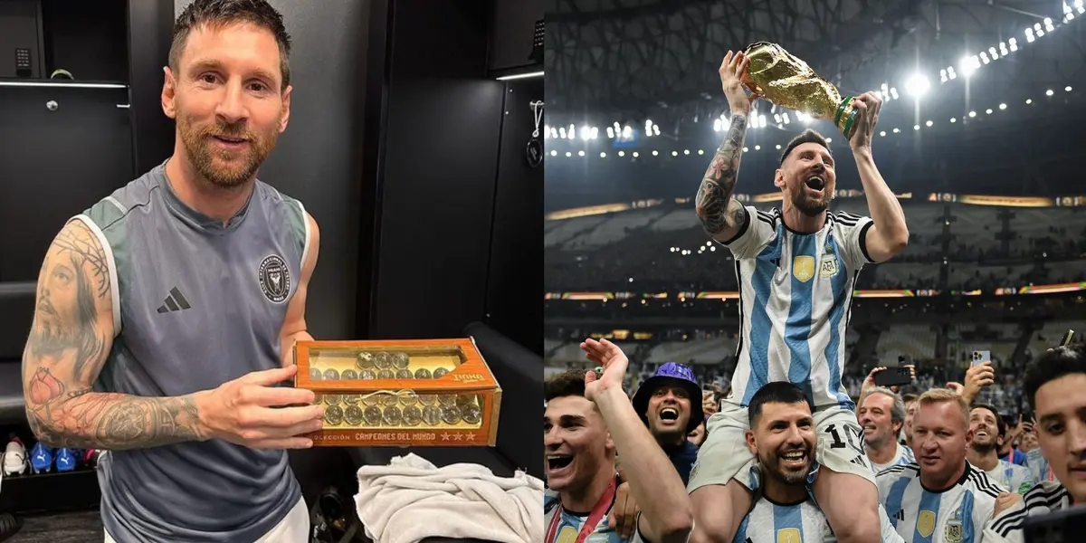 梅西获赠世界杯冠军纪念弹珠，印有26位阿根廷夺冠球员头像