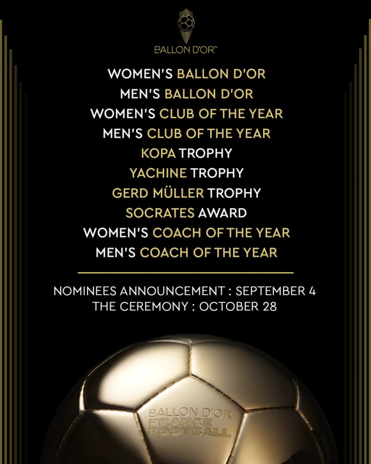 官方：今年金球奖颁奖典礼10月28日举办，增设男女足年度教练奖