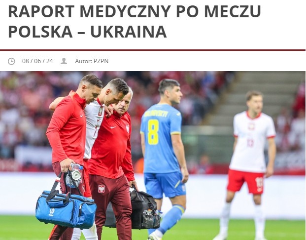波兰足协官方：8人在对阵乌克兰时受伤 米利克膝伤严重无缘欧洲杯