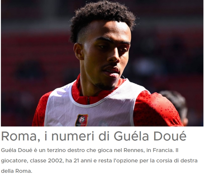 迪马：罗马有意雷恩21岁右后卫吉拉-杜埃，上赛季33场4助