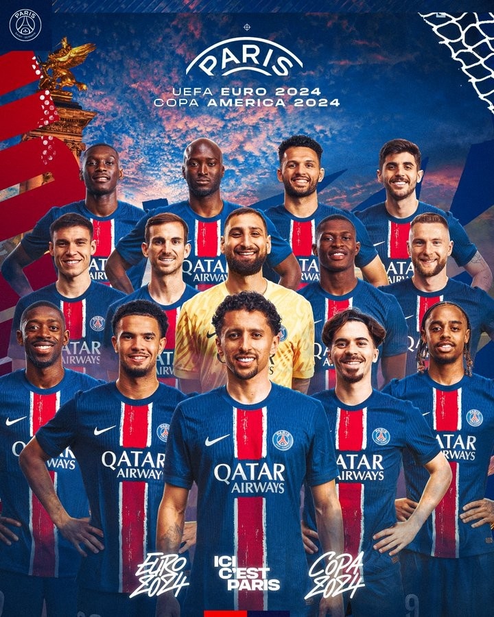 巴黎晒欧洲杯&美洲杯球员海报：祝巴黎球员们大赛好运！