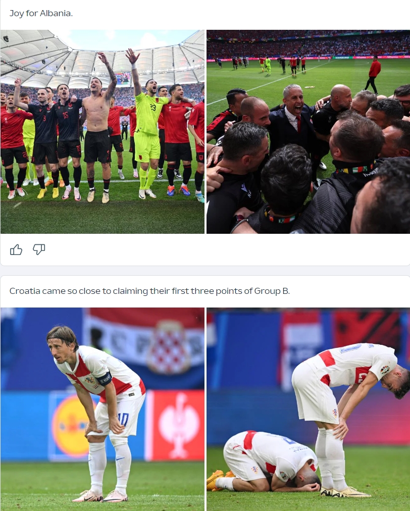 2-2两种心情！阿尔巴尼亚全队纵情庆祝，克罗地亚球员垂头丧气