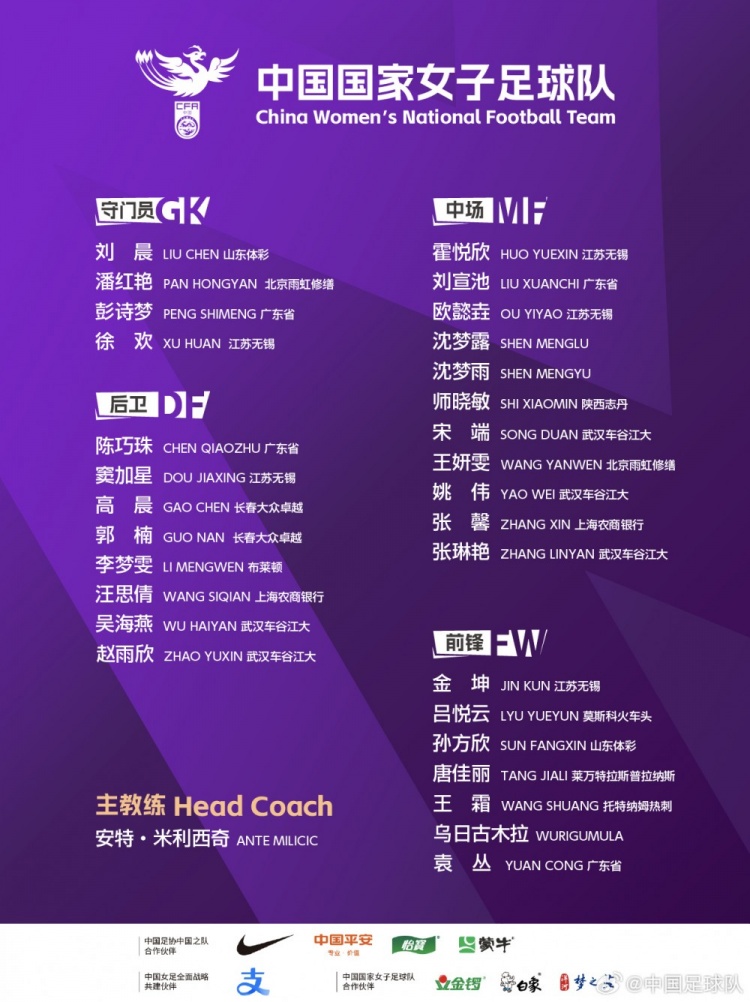 中国女足将于6月30日-7月14日在大连组织2024年第二期集训